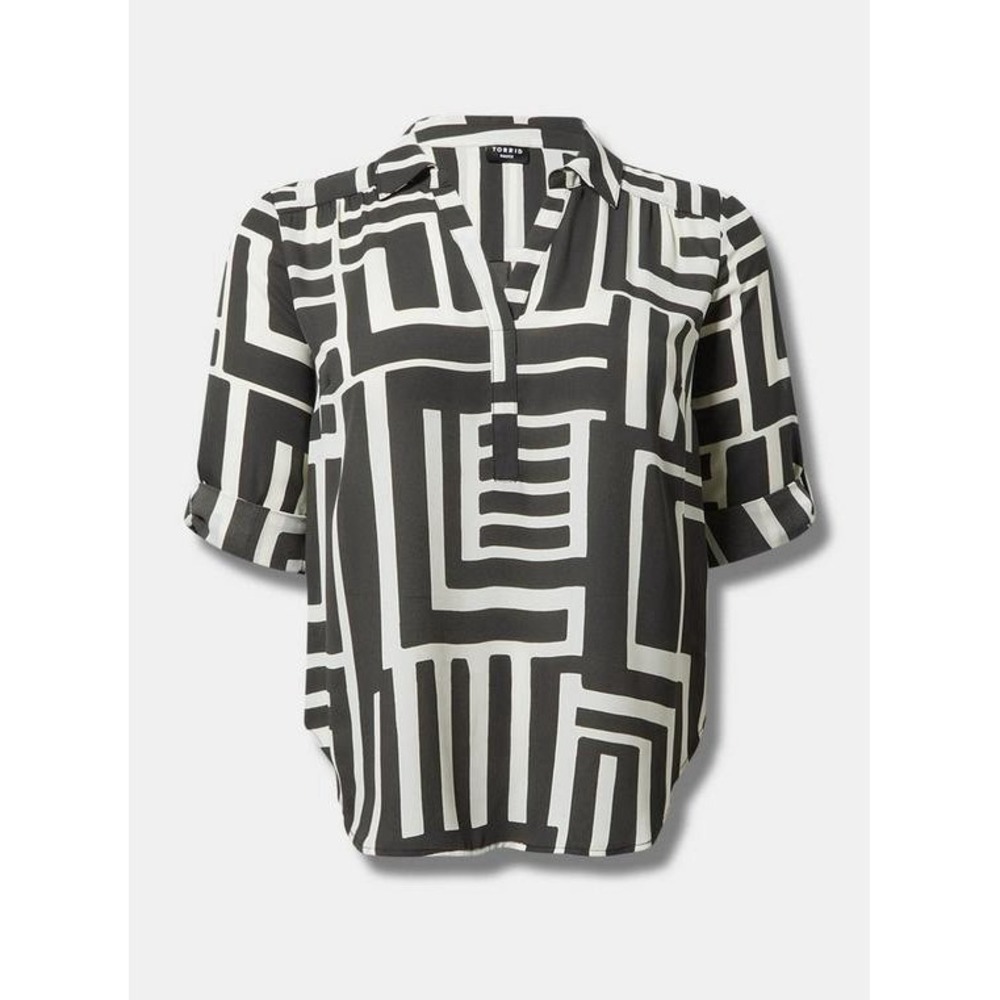 Torrid Womens 2X Black & White Harper Georgette Pullover 3/4 Sleeve Blouse - Picture 2 of 10